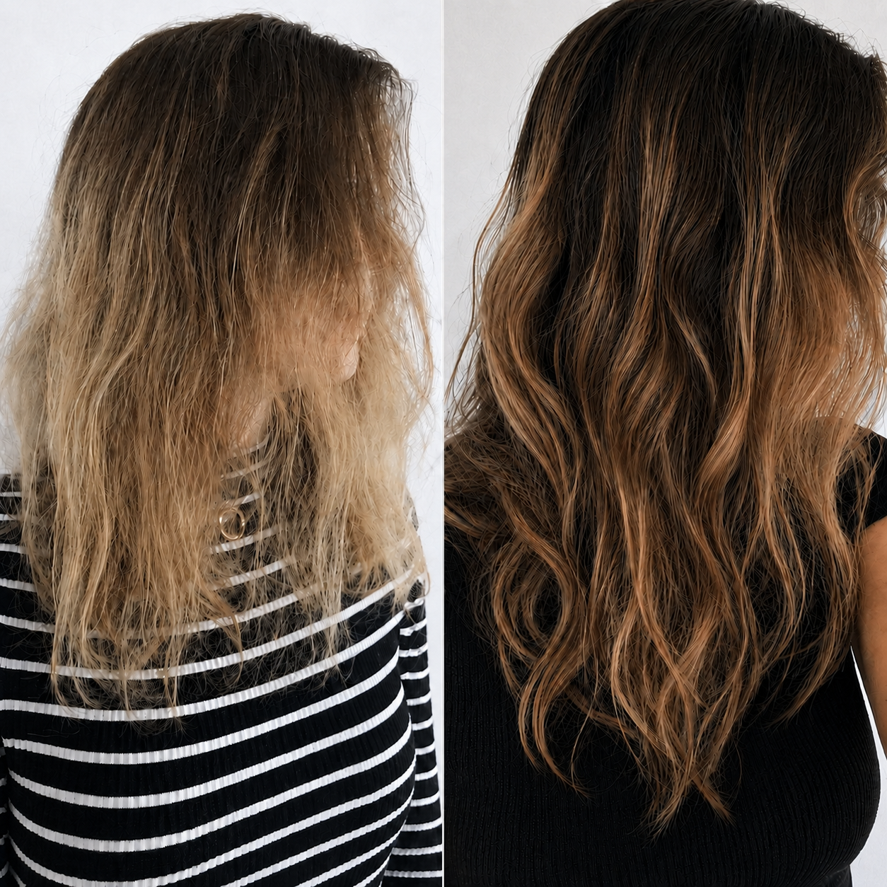 Hair before and after using Lavero shower filter